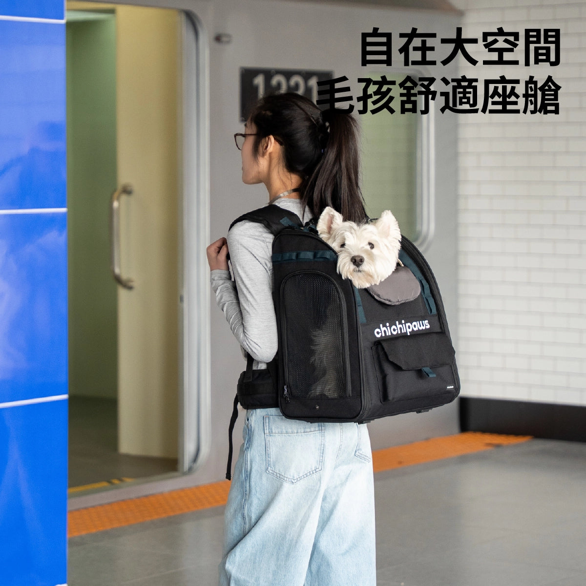 chichipaws 寵物旅行後背包｜人體工學護脊減壓・3面特斯林網窗透氣・可承重10kg・防逃脫內置安全繩