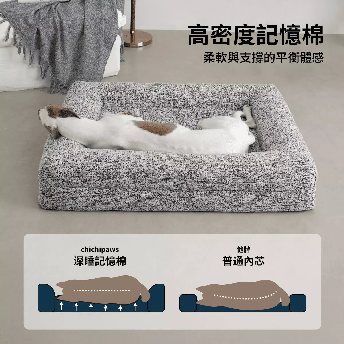 chichipaws 深度睡眠記憶床｜高密度慢回彈記憶棉 全窩拆洗 關節照護首選