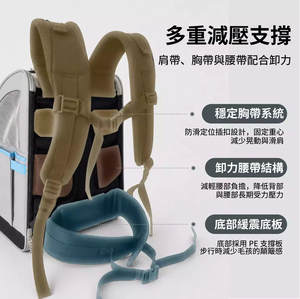 chichipaws｜旅行後背包升級款｜人體工學護脊減壓寵物後背包・9kg大空間立體艙體・3面透氣對流・防潑水牛津布・底板抗震防跳脫