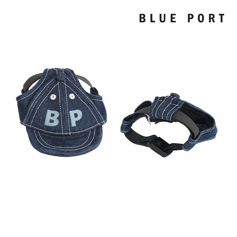 Blue Port 狗狗帽子細節特寫，舒適牛仔布材質