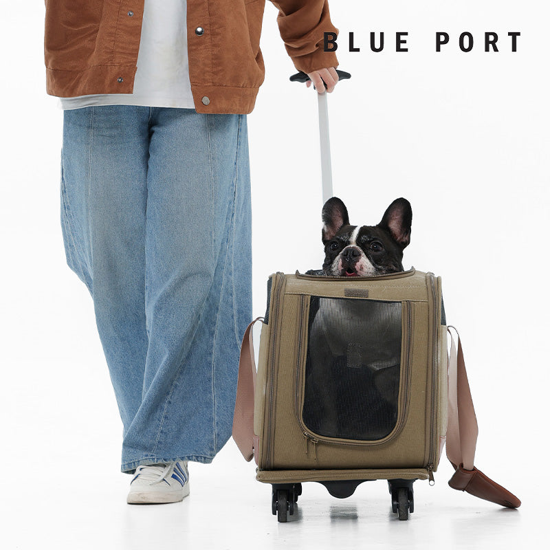 Blue Port 可折疊寵物拉桿車，軍綠色設計，適合狗狗貓咪外出使用